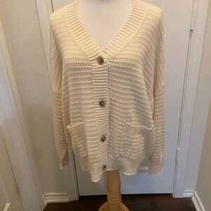 Sonoma 2x beige cotton/acrylic button front cardigan with patch pockets